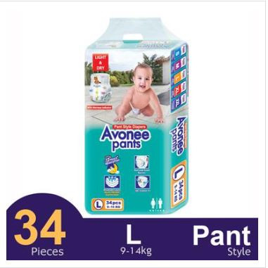 Avonee Pants System Baby Daiper (L Size) (9-14kg) (34Pcs)
